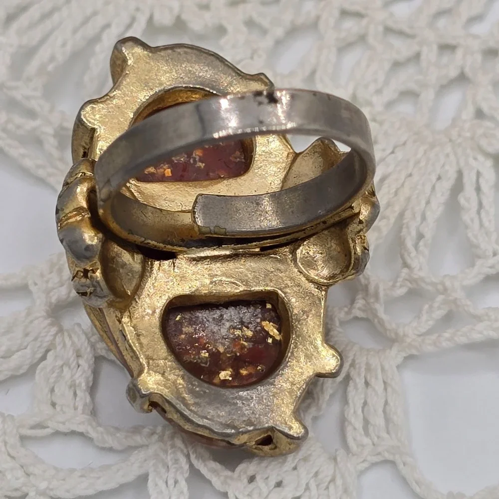 Vintage Wire Wrapped Amber Color  Abstract Statement Ring Size 4 Adjustable